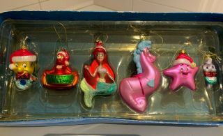 Disney Store Blown Glass Ornaments Little Mermaid Ariel & Friends Set Of 6