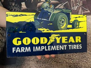 Old Vintage Goodyear Farm Tractor Tires Porcelain Gas Oil Pump Heavy Metal Sign