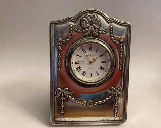 Vintage Art Nouveau Robert Carr Sterling Silver Desk Mantle Clock Ornate Signed