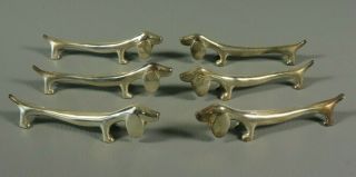 Vintage French Art Deco Style Silver Plated Dachshund Dogs Knife Rest Set Of 6