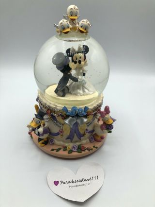 Vintage Disney Musical Snow Globe " Wedding March " With Mickey And Minnie.