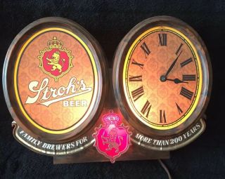 Vintage Stroh’s Beer Lighted Wall Clock Light Sign Cash Register Top,  Great