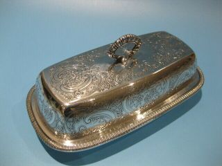 Vintage Silver Plated Regency Style Engraved Butter Dish & Glass Liner