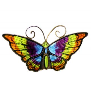 Vintage David Andersen Guilloche Enamel Sterling Silver Vermeil Butterfly Brooch