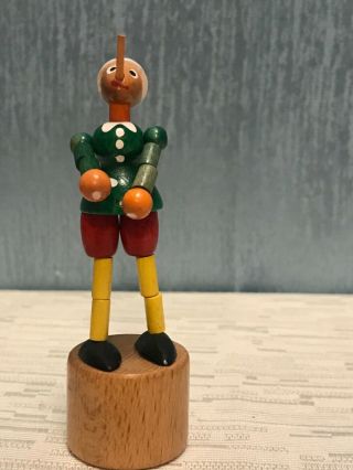 Rare Early Pinocchio Wooden Wired Push - Up Puppet Toy Figurine Italy 82.  685