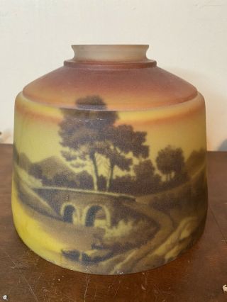 Vintage Reverse Painted Sunset Landscape Red Yellow Glass Lamp Light Shade