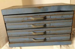 Vtg Old Metal Tin Storage Box Industrial Tool Small Parts Bin Cabinet Organizer