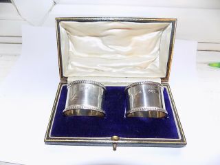 Antique London 1895 Hallmarked Silver Napkin Ring Set With Casket Case 59.  6 Gram