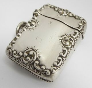 Decorative English Antique 1903 Solid Sterling Silver Vesta Match Case
