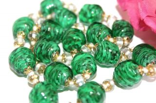 Vintage Stunning Venetian Italian Green Foil Glass Bead Necklace Ng3