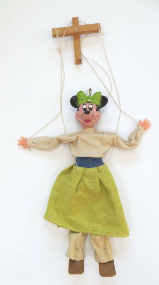 Vintage Disney Minnie Mouse Marionette String Puppet Unique Handmade Mickey