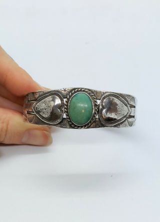 Vintage Native American Navajo Sterling Silver And Turquoise Ring Cuff Bracelet
