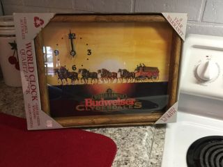 1995 Framed World Famous Budweiser Clydesdale Beer Clock Americana