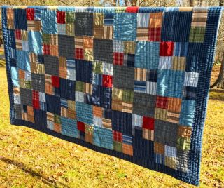 Vintage Blue Green Red Plaid Country Patchwork Quilt Full Size Quilt 80” X 87”