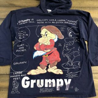 Vintage Disney Snow White Dwarf’s One Size Unixex Grumpy Tee T Shirt L/s Hooded