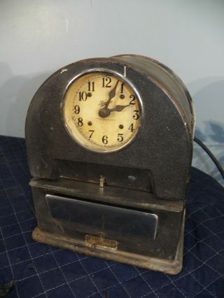 Vintage Simplex Time Recorder Keeper Punch Clock Record With Key & Time Card