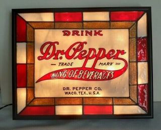 Dr.  Pepper Inspired Bar Sign Stained Glass Look Lighted Hand Painted