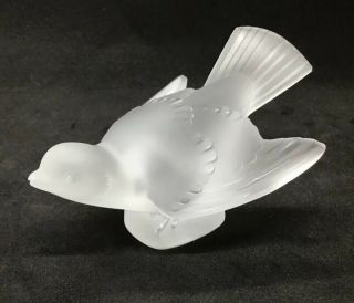 Vintage Signed Rene Lalique France Frosted Art Glass Crystal Sparrow Head Up 5 " L
