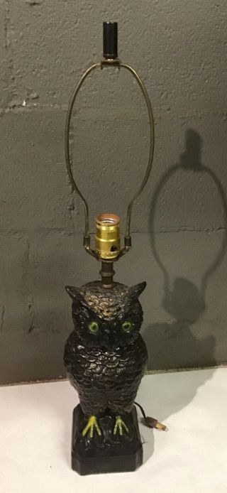 Vintage Mid Century Modern Owl Large Woodland Ceramic 12” Tall Table Lamp