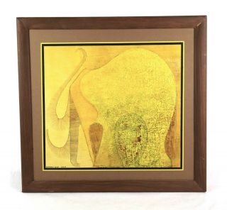 Vintage Mid Century Modern Art Abstract Oil Painting Yellow Signed