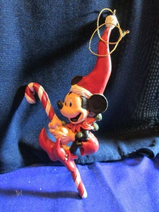 Vintage Mickey Mouse On A Candy Cane Christmas Ornament Kurt Adler Disney