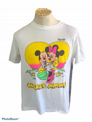 Vintage Mickey & Minnie Mouse Love Florida Walt Disney T - Shirt Adult Large