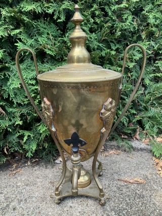 Large Antique 1890’s Victorian Brass Samovar Water Kettle W Burner Lamp