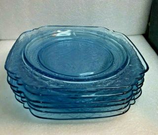 Vintage Federal Blue Depression Glass Madrid Plates (6) Set 9 "