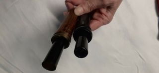 2 Vintage Duck Fowl Bird Calls one P.  S.  Olt D - 2 and one wood Cabela ' s unmarked 3