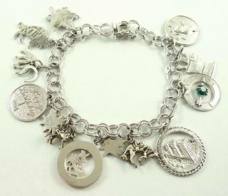 Vintage Sterling Silver Charm Bracelet With Safety Clasp 11 Charms
