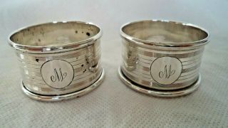 Pair Engine Turned George V 1926 Solid Silver Napkin Rings - M Engraved