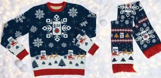 Miller Lite Ugly Christmas Sweater And Matching Scarf Holiday Sweater Xmas Nwot