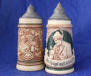 Group Of Two Antique German Beer Steins By Albert Thewalt C.  1900 - 1920s