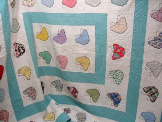 Q 7,  Vintage Quilt,  Hand Quilted,  Applique Butterfly,  93 X 99 Inches,  1940 