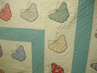Q 7,  Vintage Quilt,  Hand Quilted,  Applique Butterfly,  93 X 99 inches,  1940 ' s 2