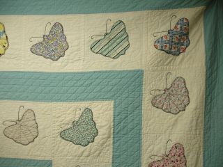 Q 7,  Vintage Quilt,  Hand Quilted,  Applique Butterfly,  93 X 99 inches,  1940 ' s 3