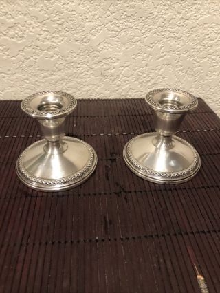 2 Vtg Rogers Sterling Silver Weighted Reinforced 3 " Tall Candle Holders 3001