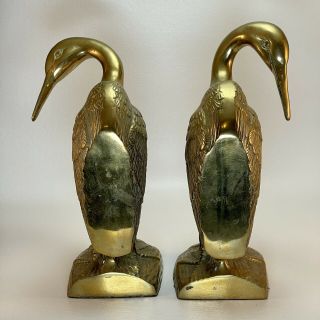 Vintage Solid Brass Egret Crane Heron Bookends Birds Korea 10 