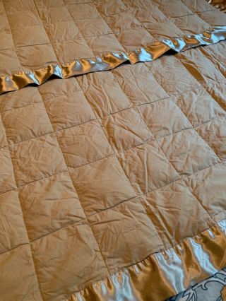 Vintage 1990s Laura Ashley Quilted Blanket Or Comforter Beige Satin Trim 64x86