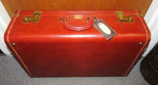 Vintage Leather Multnomah Paul Bunyan Air Luggage 21 " Suitcase W/cloth Cover