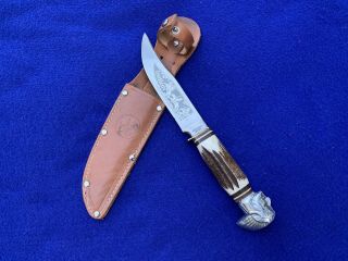 Vintage Robert Klaas Kissing Crane Kc1 “indian” Stag Bowie Knife