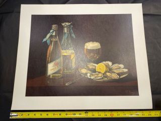 Pre Prohibition Pabst Blue Ribbon Beer & Oysters Pbr Sign Lithograph - A.  F.  King