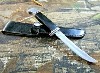 Vintage Inverted Buck 105 Fixed Blade Knife W/black Leather Sheath P - 44