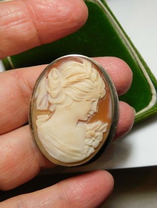 Vintage Victorian Style Carved Shell Cameo Sterling Silver Brooch Pendant