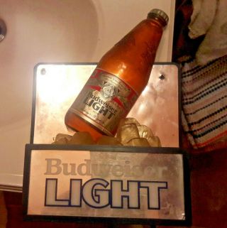 Vintage Budweiser Light Beer Bottle Ice Cube 3d Lighted Bar Sign