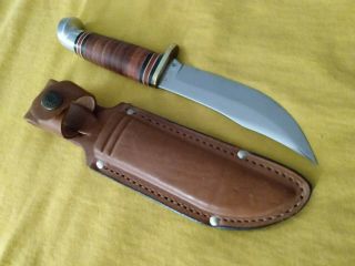 Western Usa 8 3/4 " L66 Leather Wrapped Fixed Blade Hunting Knife