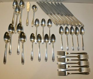 1847 Rogers Bros Daffodil Silverware 36 Piece Fork,  Spoon,  Knife,  Sugar & Butter