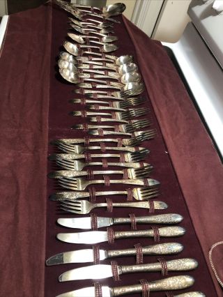 " Rose & Leaf " National Silver Co A1 Silver Plate Flatware 1937 43pc - 1 Knife