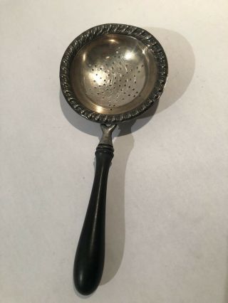 Antique 19th Century Pierced Sterling Silver Tea Strainer - Ebonized Handle