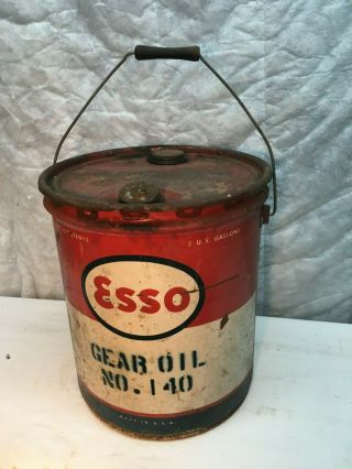 Vintage Esso Gear Oil Can 5 Gallon Wood Handle 1950s Garage Gas Oil Advertising